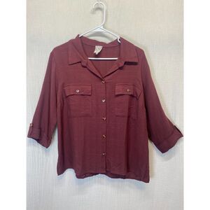 NEW Naif Blouse Women Size M Brown Button Down 3/4 Sleeves Casual